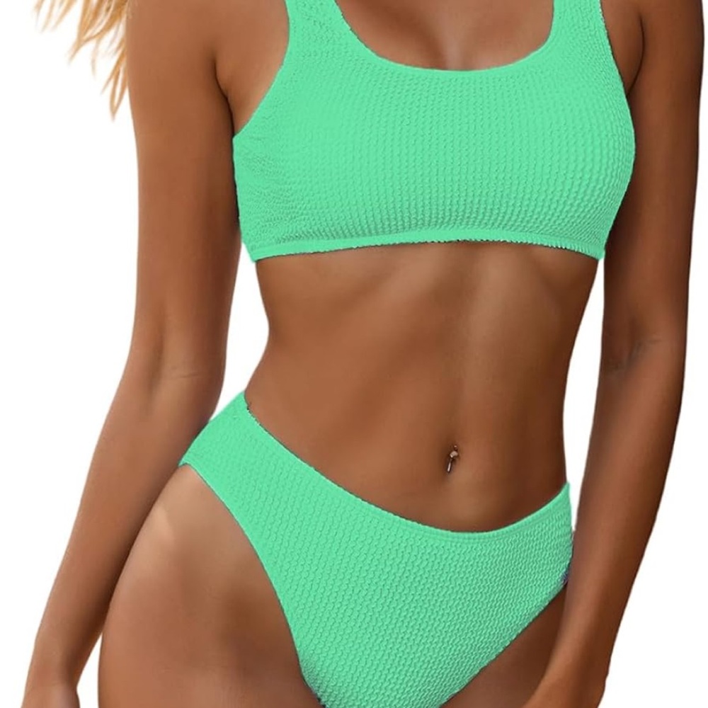 Women's Green Textured Bikini Set
